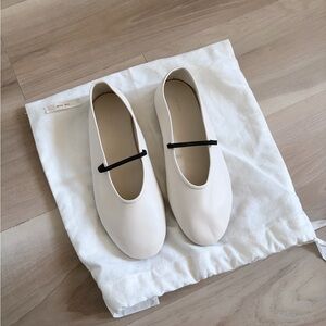 The Row Cream Flats with Black Strap 38